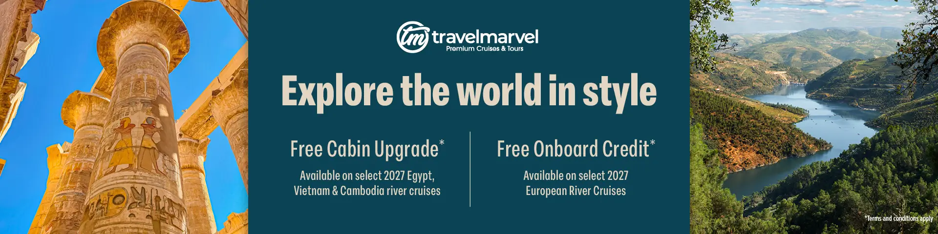Travelmarvel Free Cabin Upgrades on select 2027 river cruises T&C's